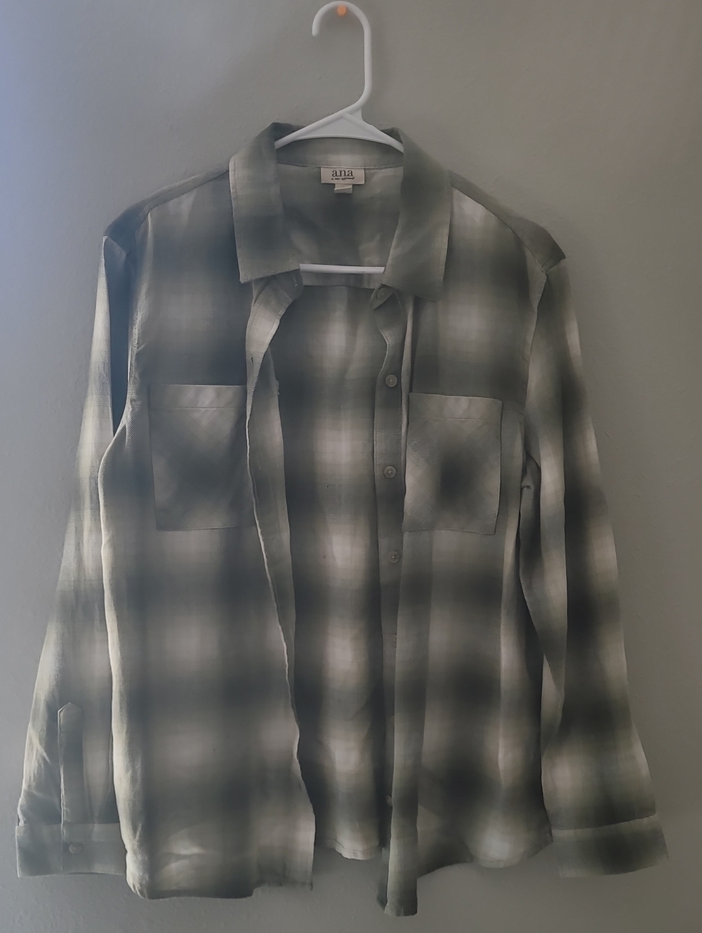 a.n.a Olive Green and White Plaid Button-Up Shirt